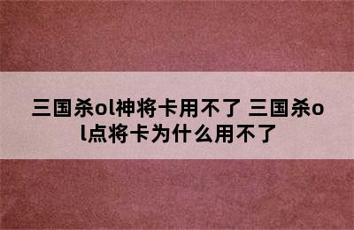 三国杀ol神将卡用不了 三国杀ol点将卡为什么用不了